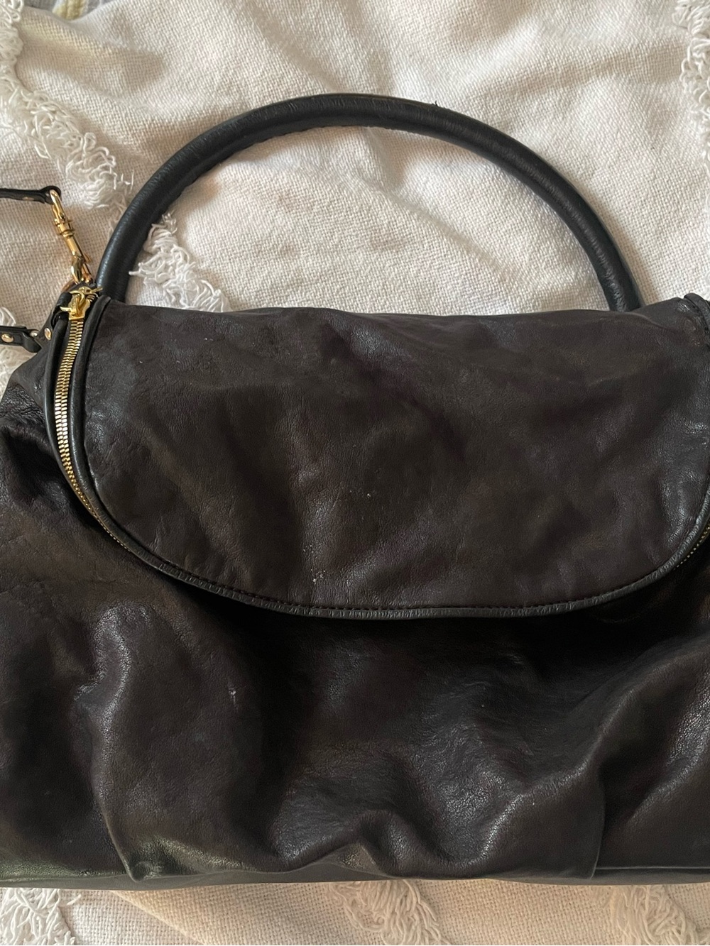 Kempton & Co satchel bag, black leather